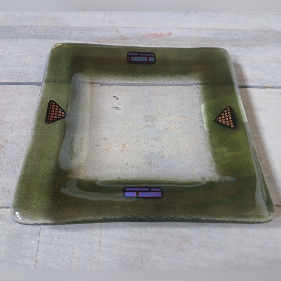 Kiln Art Fused Glass & Dichroic Trinket Dish Tray Signed - Picture 4 of 15
